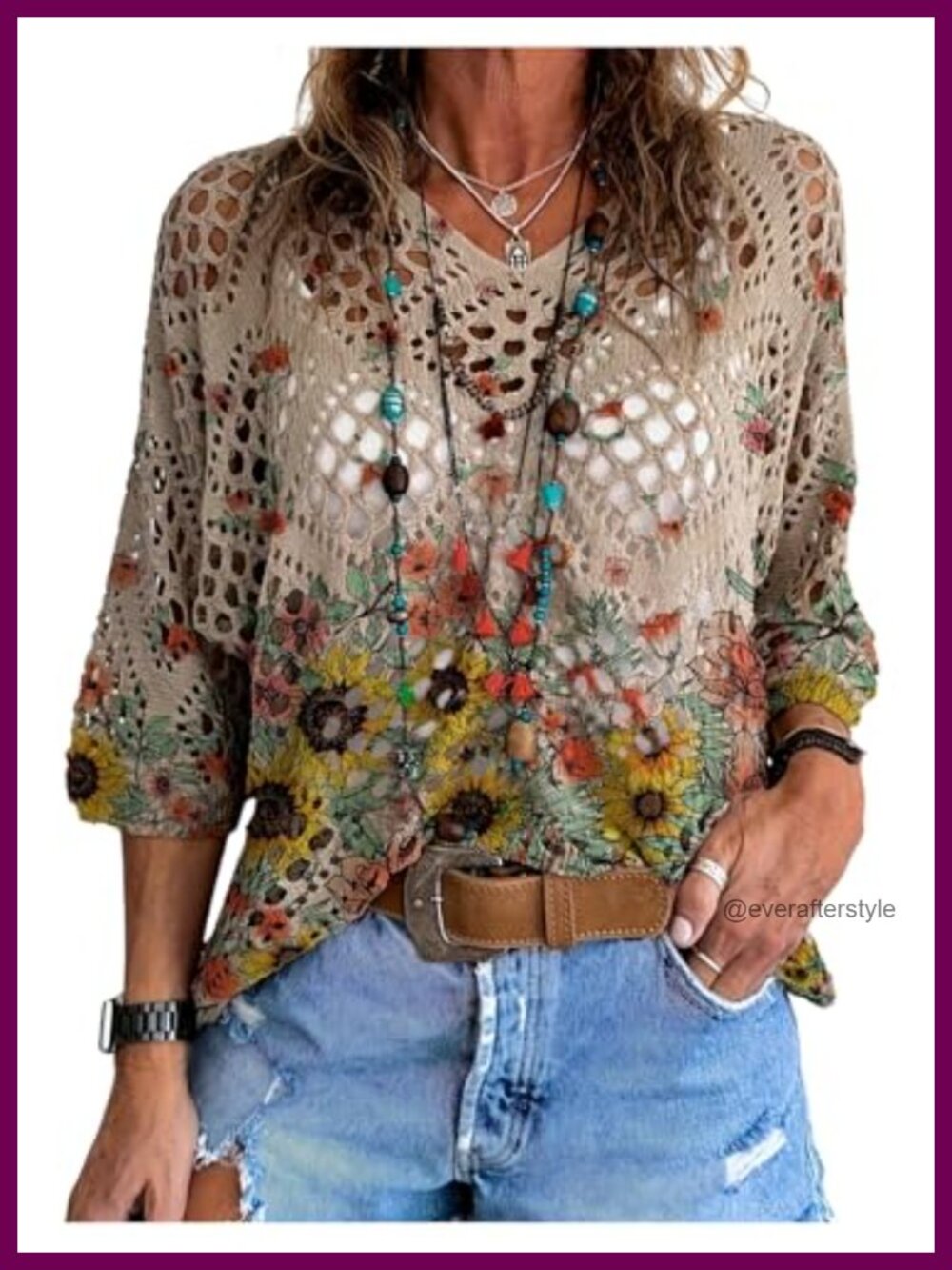 Boho Lightweight Knit V-Neck Beach Cover Up Top